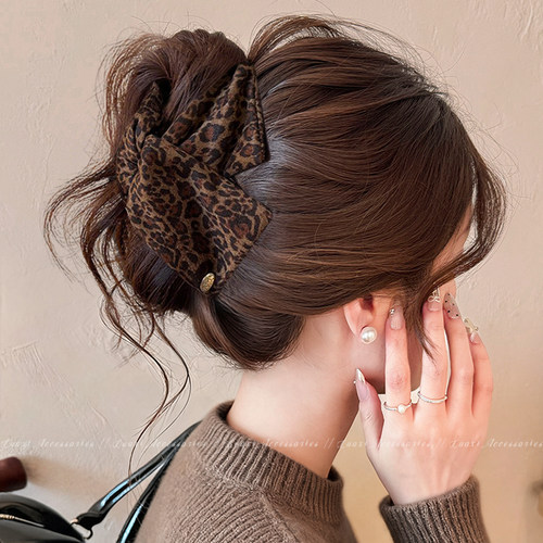气质复古豹纹三角抓夹女发量大号鲨鱼夹高级感2025新款后脑勺发夹