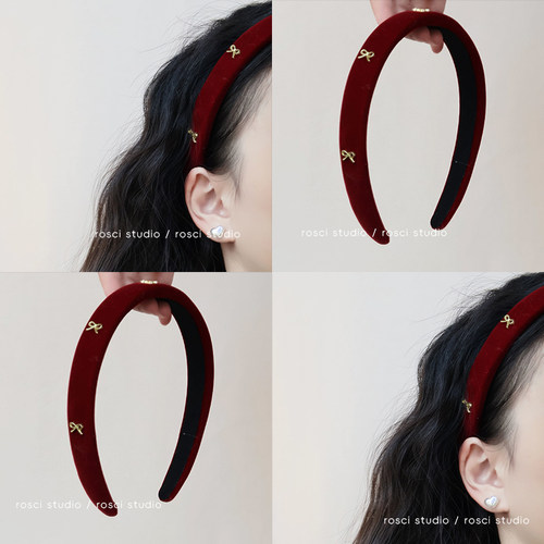 简约红色蝴蝶结发箍小香风