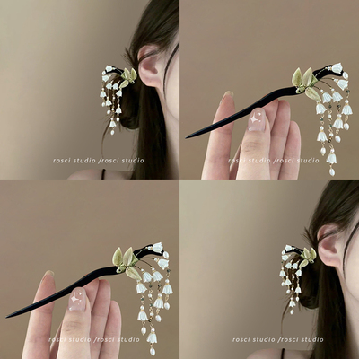 铃兰花朵流苏发簪子古风女高级感新中式步摇旗袍配饰2025新款头饰