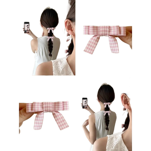 格子蝴蝶结鸭嘴夹发夹侧边刘海夹小女孩麻花辫发卡头饰可爱夹子