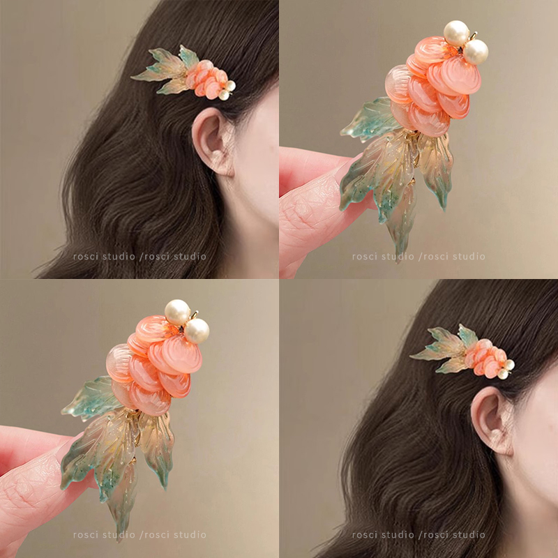 超仙金鱼锦鲤古风发夹女2025新款中式国风侧边碎发夹汉服拍照头饰