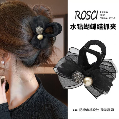 贝珠蝴蝶结抓夹高级发夹