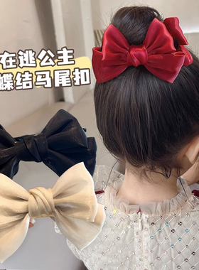 儿童丸子头抓夹秋冬蝴蝶结盘发发抓红色过年新年头饰后脑勺发夹女