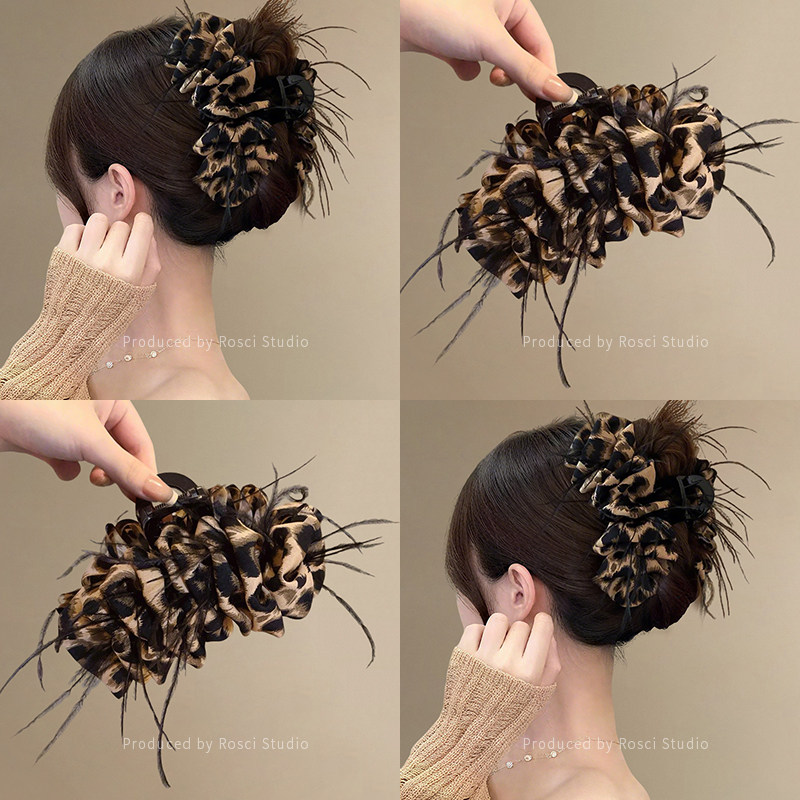 复古豹纹羽毛抓夹泡泡云朵大号鲨鱼夹女后脑勺时髦感发夹头饰发饰,饰品/流行首饰/时尚饰品新,发饰,淘宝优惠券,粉丝福利购,淘宝优惠卷