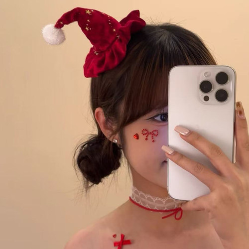 新年圣诞头饰红色丝绒星星发夹女礼帽侧边夹子氛围感拍照道具发饰