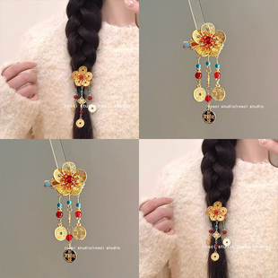 国风铜钱流苏发夹古风新中式发卡过年喜庆配饰气质前额刘海侧边夹