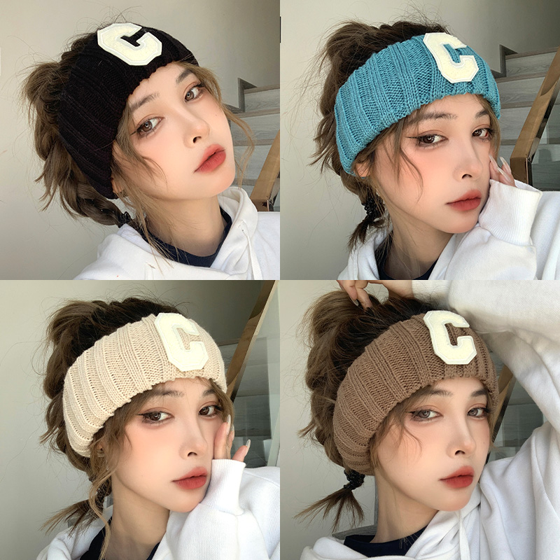 字母针织发带女秋冬时尚简约韩版宽边编织弹力头带纯色百搭发饰