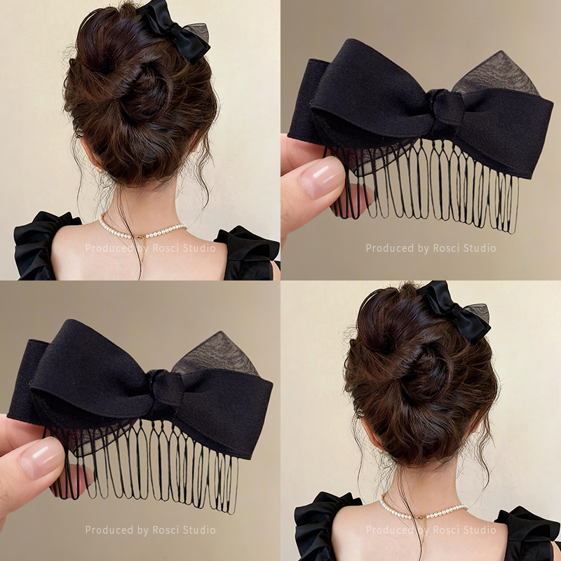 甜美温柔蝴蝶结发梳倒插梳发夹女款刘海侧边碎发卡高颅顶洋气头饰