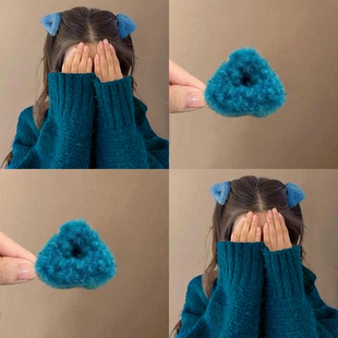 蓝色毛绒抓夹小号可爱猫耳朵小发夹女前额秋冬侧边刘海夹发卡头饰