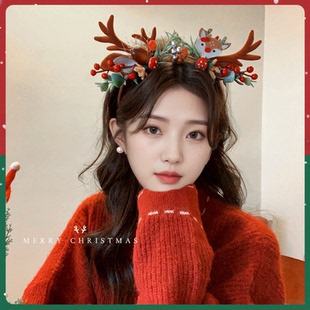 圣诞节发饰儿童鹿角发箍可爱麋鹿头箍头饰女发卡拍照道具表演佩饰