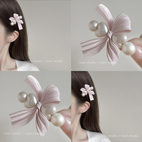 珍珠蝴蝶结发夹侧边边夹