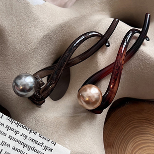 法式复古珍珠青蛙扣发夹女后脑勺扭扭夹大号盘发器发量多夹子头饰