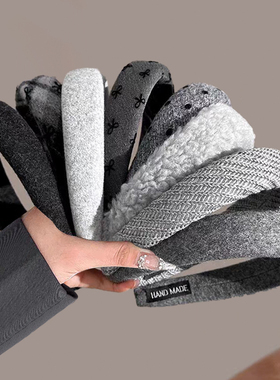 格雷灰色毛绒发箍秋冬高颅顶压发头箍女2026新款发捆新款发卡头饰