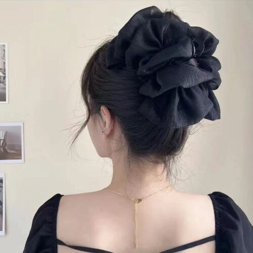 黑色泡泡纱后脑勺抓夹