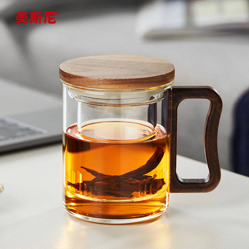 美斯尼 玻璃杯家用茶水分离泡茶杯耐高温水杯办公室加厚花茶杯子