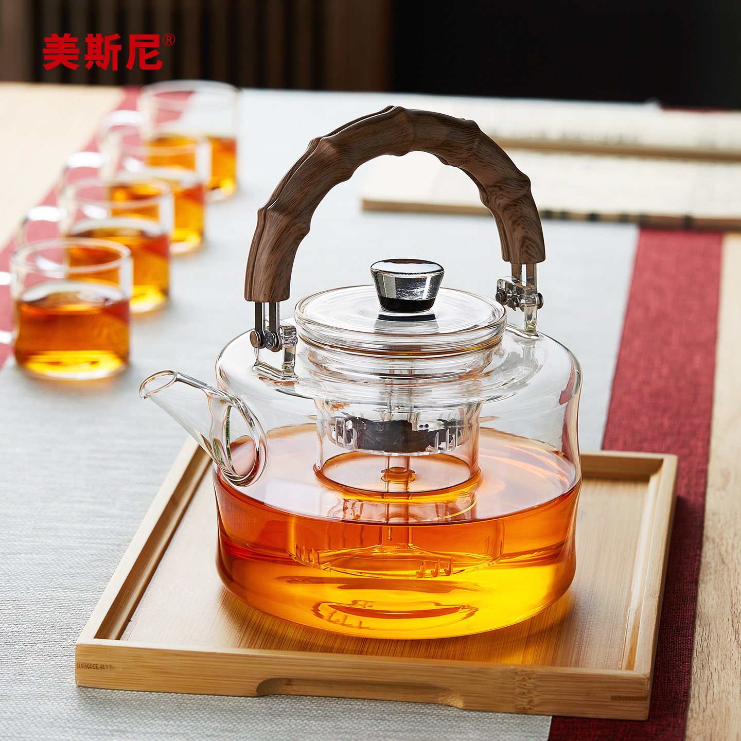 美斯尼玻璃煮茶壶家用提梁壶蒸茶器黑晶炉烧水壶耐高温泡茶壶茶具