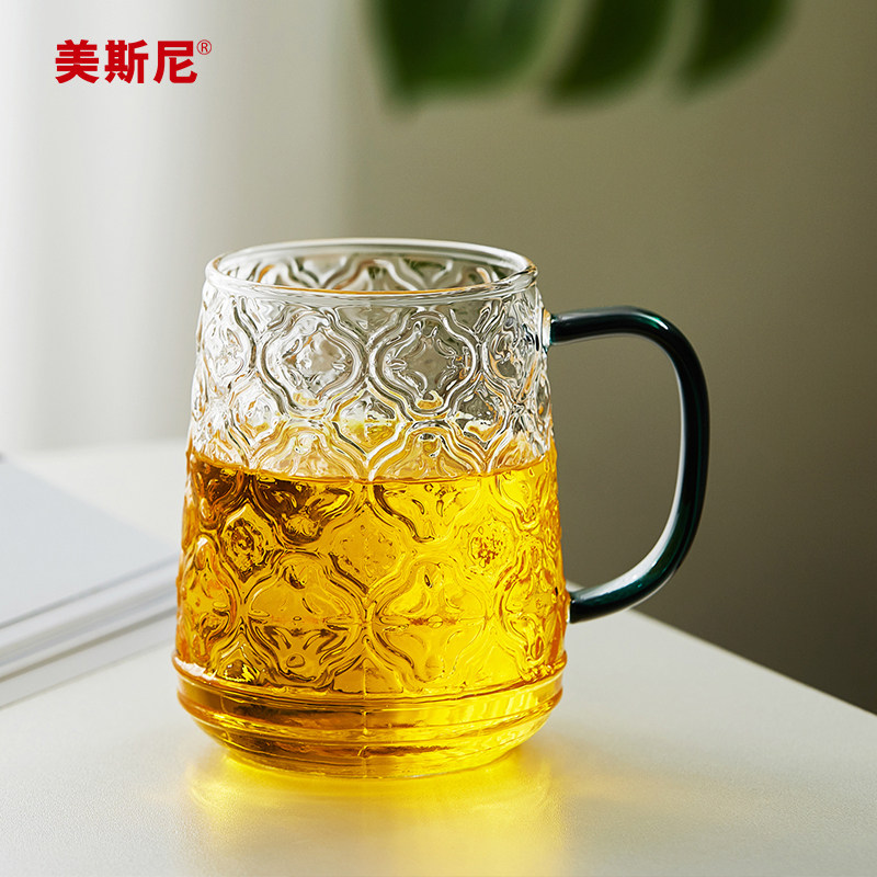 美斯尼玻璃杯家用简约泡茶杯耐高温牛奶果汁杯加厚水杯子女啤酒杯