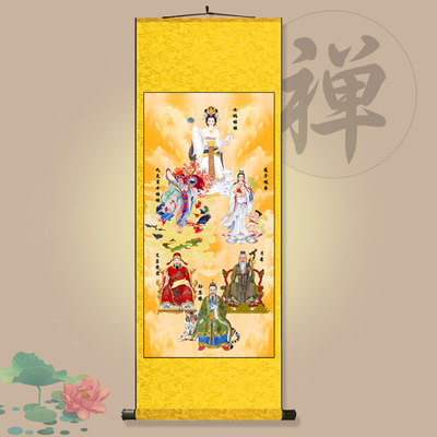 6仙 人物画玄关走廊背景墙丝绸卷轴画佛堂供奉挂画可定制