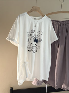 韩版Hello Kitty卡通印花短袖T恤女宽松大码遮肉圆领春夏新款上衣