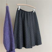 韩国订单秋冬新款 针织波点压褶a字显瘦半身裙女气质高腰显瘦中裙