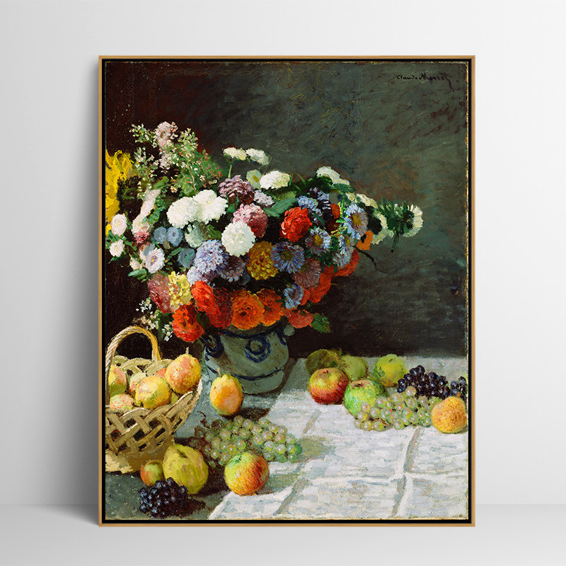 鲜花与水果莫奈印刷喷绘仿制油画卧室餐厅花卉挂画沙发背景装饰画