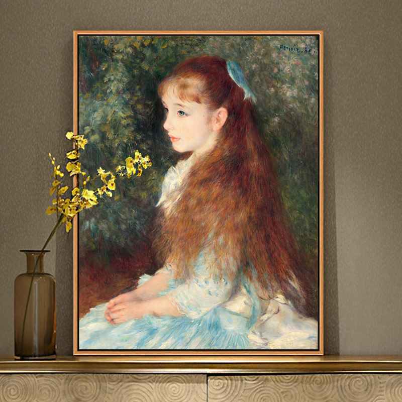 少女伊莲 雷诺阿喷绘仿制油画客厅卧室沙发背景墙装饰画人物挂画