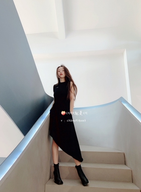 chenyunmu  刺绣立裁欧美口袋不规则 无袖连衣裙