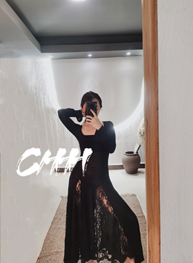 【chenyunmu】高级重工 蕾丝拼接羊毛 修身 裙摆 连衣裙