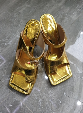 chenyunmu 亏清方头夹趾羊皮曲线鞋跟有钱人高级 重磅高跟凉鞋