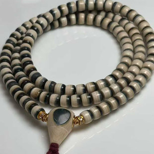 猛犸象牙108颗收藏级冰咖料药片手串女蓝眼8mm手链男佛珠满纹老型