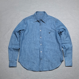长袖 男士 衬衣 水洗蓝 休闲牛仔上衣 春秋新款 高级感时尚 牛仔衬衫