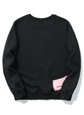 断码折扣/黑色套头青年全棉卫衣圆领宽松街头滑板抱拳大印花 H016