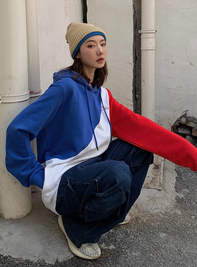 三色拼接卫衣 韩国tour纯棉宽松 街头滑板品牌 SKALUTE H031