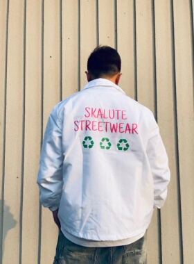 SKALUTE白色轻防风教练夹克滑板外套夹克宽松透气防晒滑板街头