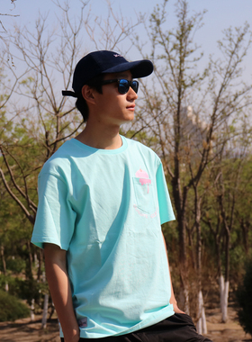 超值折扣/SKALUTE圆领全棉短袖口袋T恤冰激凌印花滑板宽松DT033