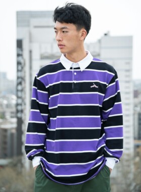 SKALUTE紫色条纹纯棉POLO亲子童款同款街头滑板春季男女PL08