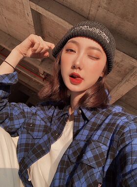 断码折扣/法兰绒格子衬衫柔软舒适春SKALUTE秋款潮流滑板印花S005