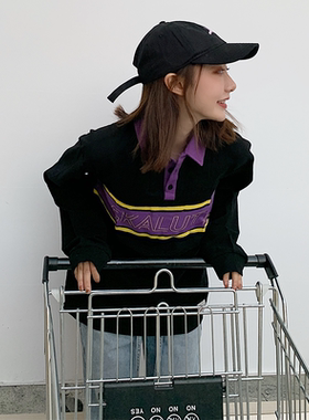 黑紫撞色pol衫 湖人配色全棉网眼 街头滑板品牌SKALUTE PL007