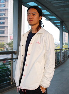 白色厚教练夹克SKALUTE2021春款摇粒绒内里防风保暖运动风衣J024