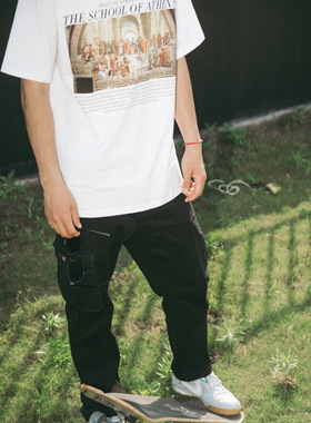 白色短袖T恤数码印花宽松街头新款重磅全棉青春国潮流行圆领DT047