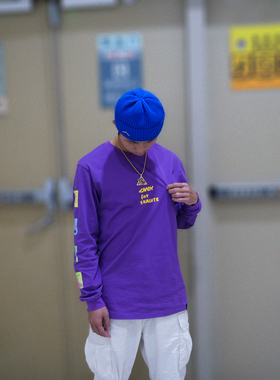 GIO X SKALUTE联名合作小紫人CT010紫色全棉长袖T恤 滑板潮流运动