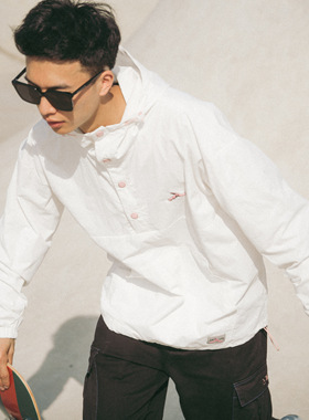 白色轻薄卫衣带帽外套夹克宽松透气防晒滑板街头流行H037运动套头