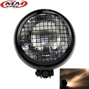 通用哈雷Cafe Racer摩托车改装复古网格大灯网罩前照灯远近光圆灯