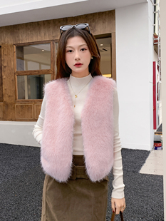 喜庆狐狸毛皮草马甲仿毛短款女正品多巴胺圣诞红色小个子女马甲新