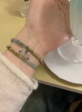 新中式木纹珠拼接手串天然石手链女轻奢小众精致新款手饰女士礼物