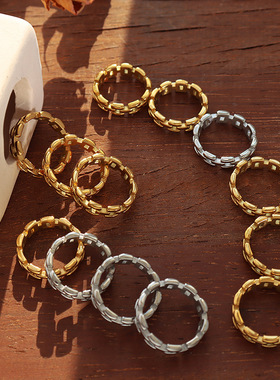 欧美风个性时尚钛钢镀金简约镂空戒指跨境热销极简叠戴男女款指环