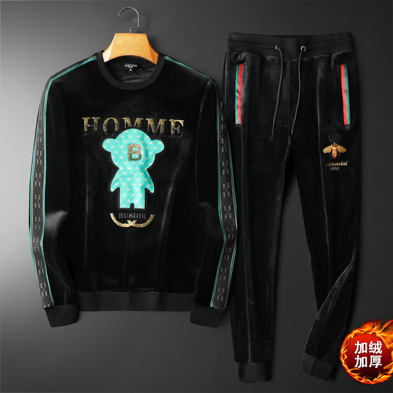 2023 秋冬金丝绒加绒加厚套装卫衣男 D302--T5502P235图片