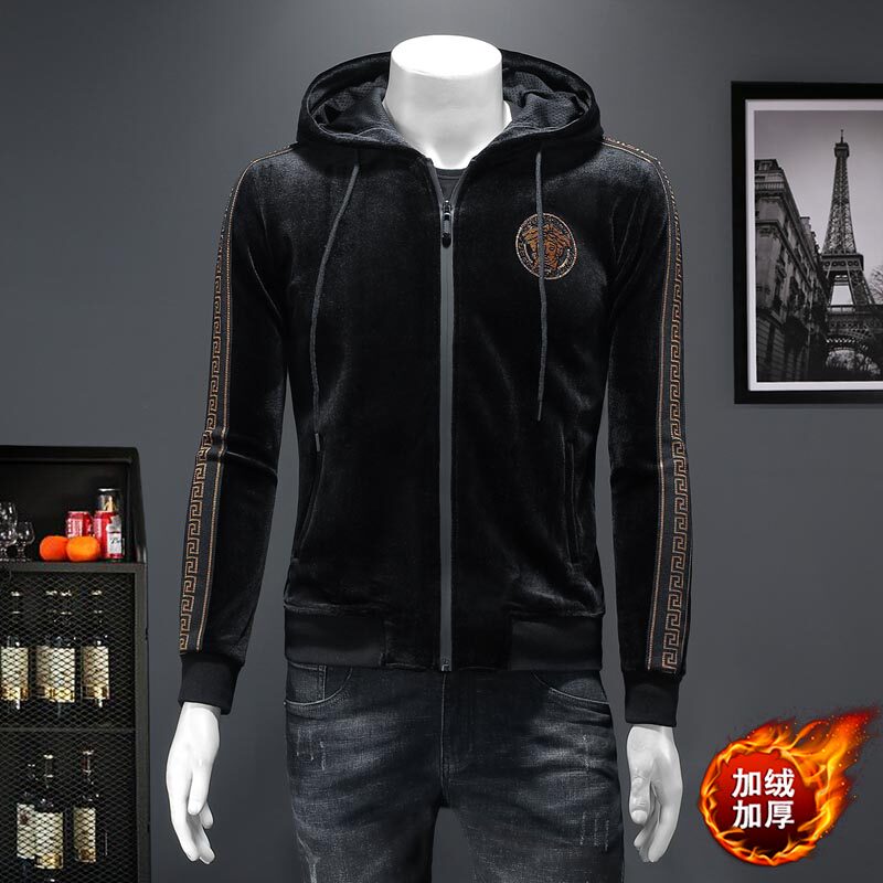 秋冬金丝绒加绒加厚连帽卫衣男 D302--7203P175图片