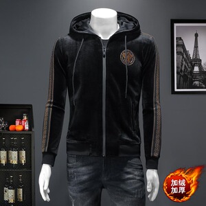 秋冬金丝绒加绒加厚连帽卫衣男 D302--7203P175图片