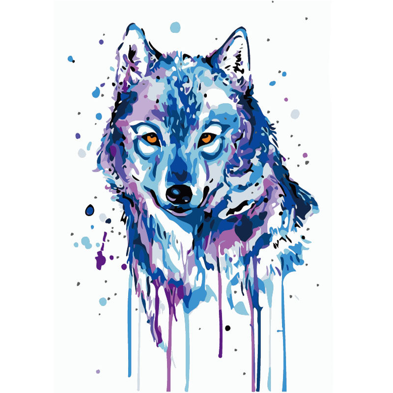 数字油画包邮24小时发货填色居家装饰亲朋送礼佳品忧郁狼头